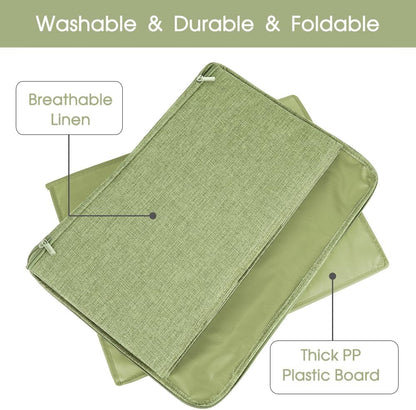 ANMINY 3PCS Storage Bins with Zipper Lids 13 Qt Lidded Fabric Storage Boxes Baskets Cubes with Handles Collapsible Washable Cotton Linen Closet Shelf Clothes Organizer Containers - Green, Small