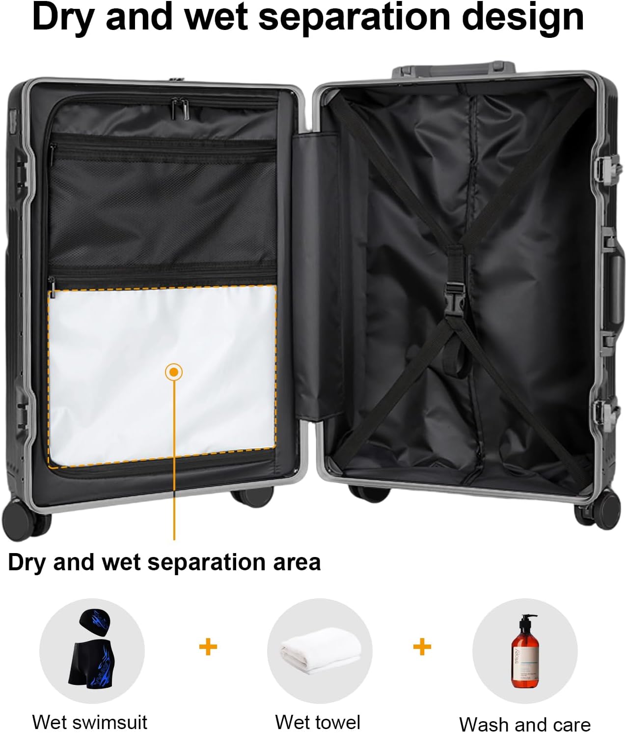 Zipperless Luggage, Polycarbonate Aluminum Hard Shell, Expandable Carry-On Suitcase with Spinner Wheels, Hard Shell Suitcase, 26 Inch Cabin