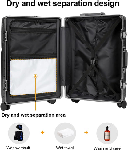 Zipperless Luggage, Polycarbonate Aluminum Hard Shell, Expandable Carry-On Suitcase with Spinner Wheels, Hard Shell Suitcase, 26 Inch Cabin