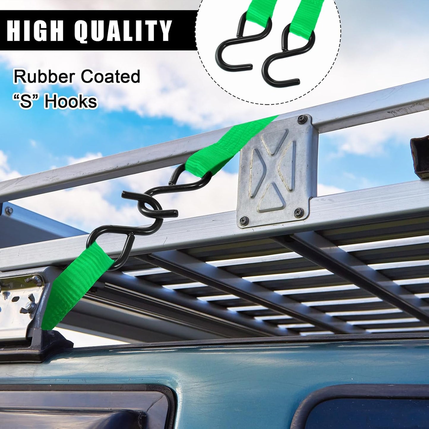 16 Pcs Cambuckle Tie Down Straps 1763lbs Break Strength Securing Straps 1'' x 15 ft Cambuckle Tie Downs with S Hook for Motorcycle, Kayak, Car, Truck, Boat Moving, Securing Cargo(Green)