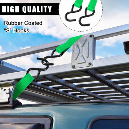 16 Pcs Cambuckle Tie Down Straps 1763lbs Break Strength Securing Straps 1'' x 15 ft Cambuckle Tie Downs with S Hook for Motorcycle, Kayak, Car, Truck, Boat Moving, Securing Cargo(Green)
