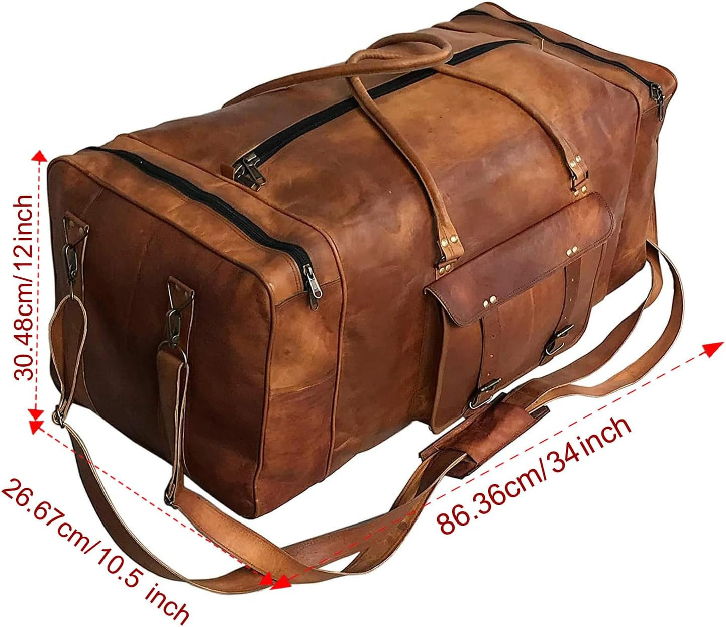 Leather Duffle Bag for Men Luggage Handmade Travel Bag Carry On Luggage Weekender Bags Overnight Gym Sports Cabin Holdall Bag For Airplanes Men And Women (34 Inch Brown)