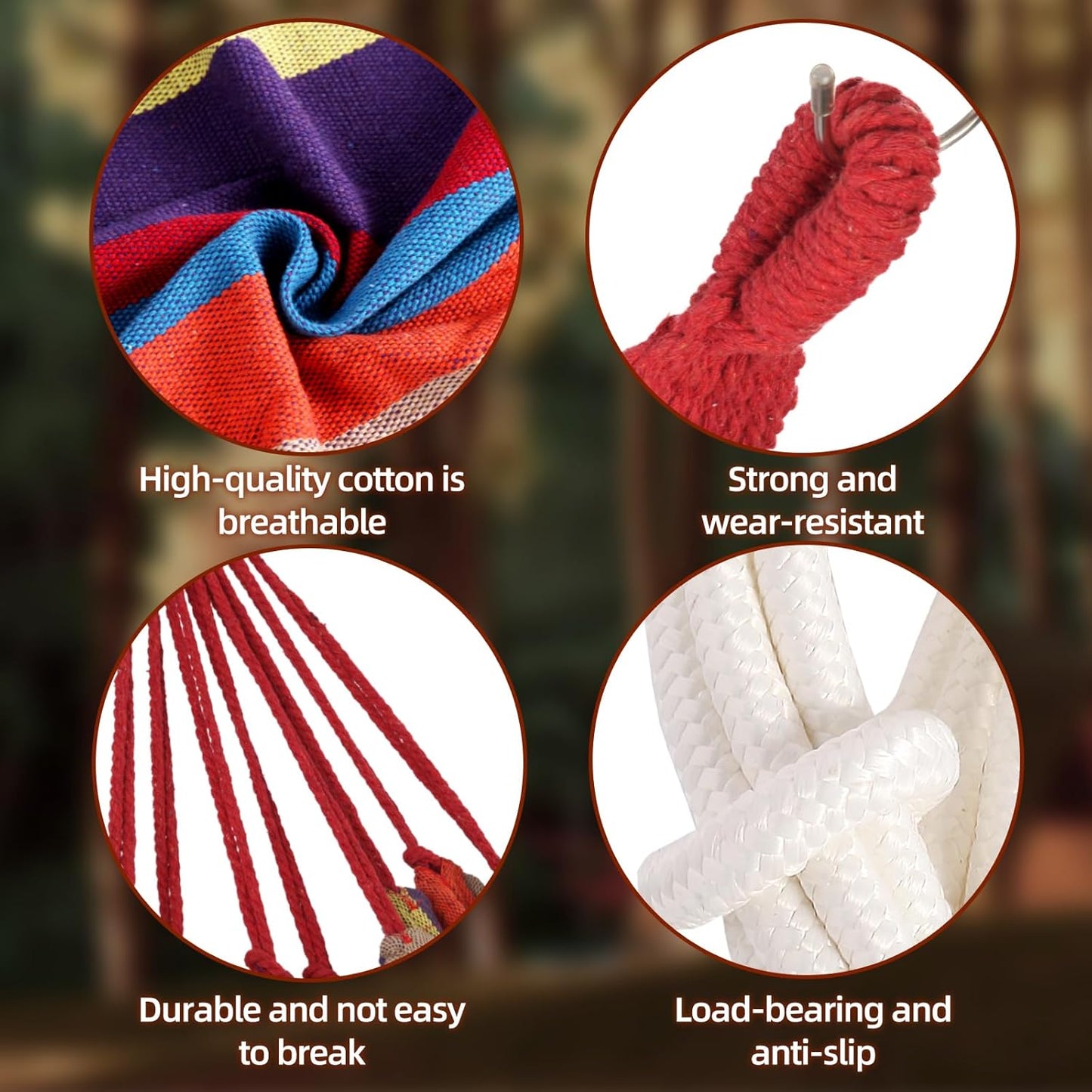 Camping Hammocks for Backyard Hanging Sturdy Garden Comfortable Fabric Hammock Indoor Tree Straps Up to 616lbs Weight Capacity with Travel Bag for Camping Portable Outdoor Patio (Multicolour)