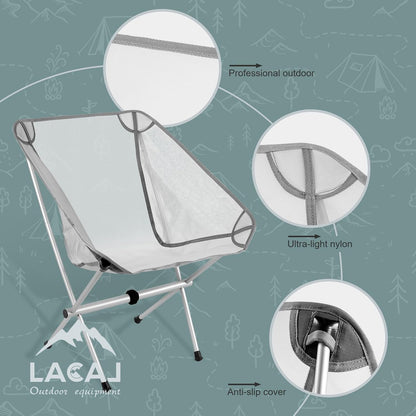 Ultra-Light Folding Camping Chair, All-Aluminum Frame, Surper Breathable Fabric, Easy to Carry, Compact Storage Size (2, Grey)