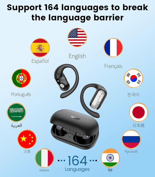 AI Translation Earbuds Real Time 164 Languages Translator Ear Buds Audifonos Traductores Inglés Español 4-in-1 Wireless Headphones Bluetooth Earphones for Travel Business Meeting Learning Black