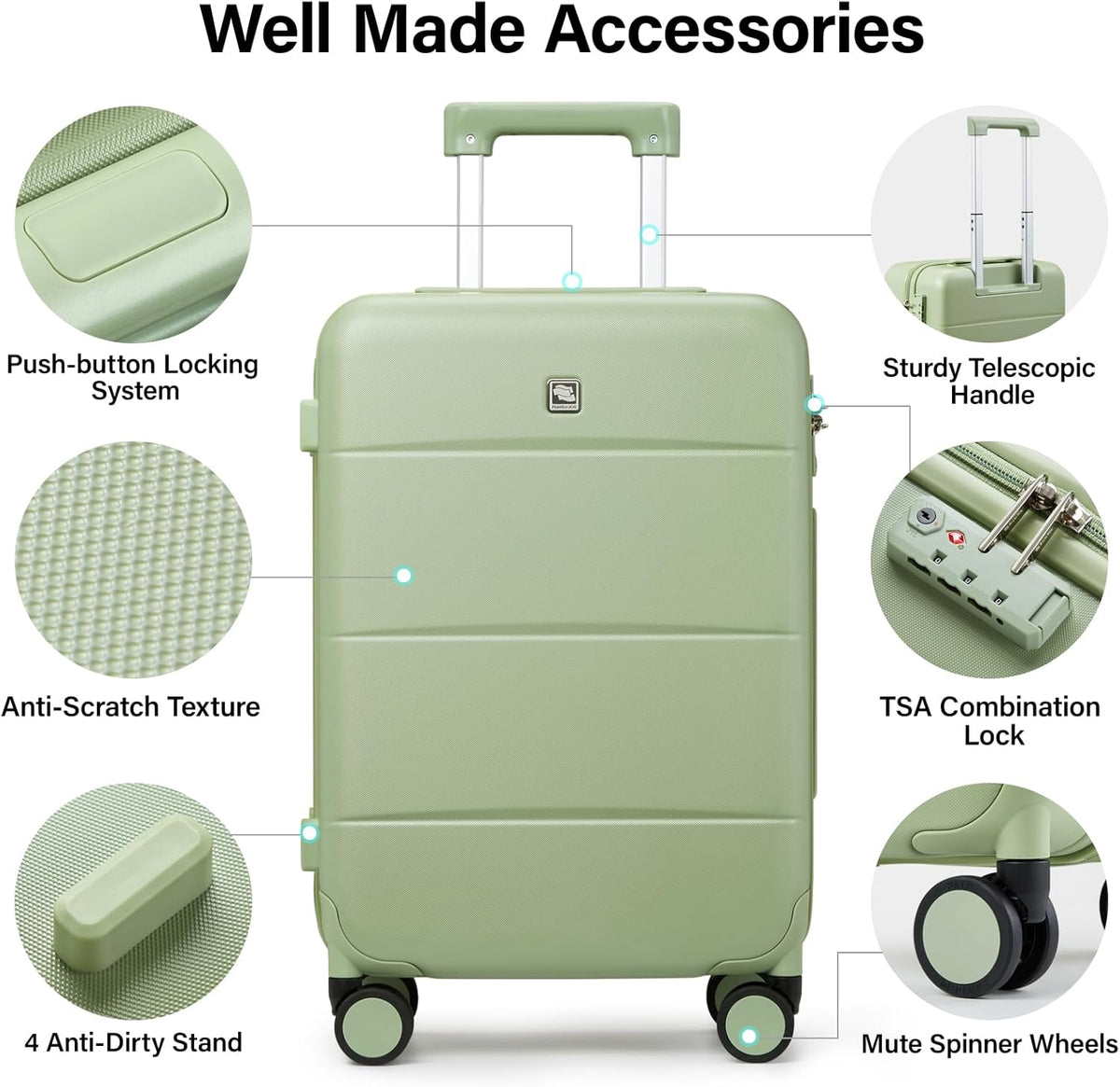 Hanke Luggage Sets 2 Piece with Spinner Wheels, 20/28 Inch Hard Shell Suitcases Set TSA Approved Luggage Travel Rolling Large Luggage(Bamboo Green)