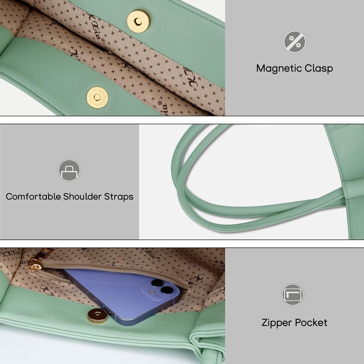 KKXIU Tote Bag for Women Vegan Leather Shoulder Purse Large Capacity Travel Bag