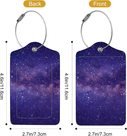 2Pack Luggage Tags for Suitcases, Cute Unique Pu Leather Cruise Luggage Tag with Privacy Cover ID Label Address Card and Metal Ring Suitable for Women Men Kids Travel Bag Purple Starry Sky
