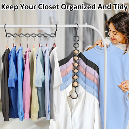 12 Pack Space Saving Hangers for Clothes, Heavy Duty 30Lbs Capacity Magic Clothes Space Saver Sturdy Metal Hanger Organizer with 360° Swivel Hook, Closet Organizers Storage Dorm Essentials Black