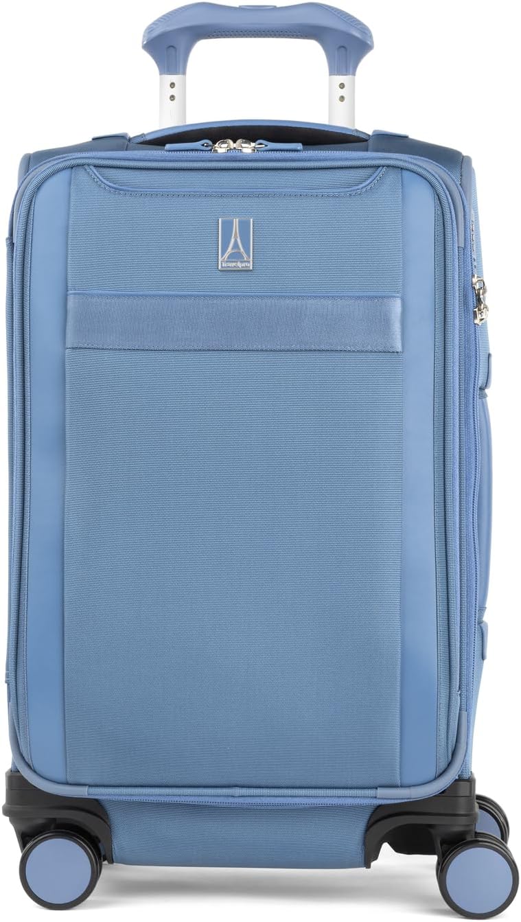 Travelpro VersaPack+ Lightweight Softside Expandable Carry on Luggage, 8 Spinner Suitcase, TSA Lock, Men and Women, Carry On 21-Inch, Elemental Blue