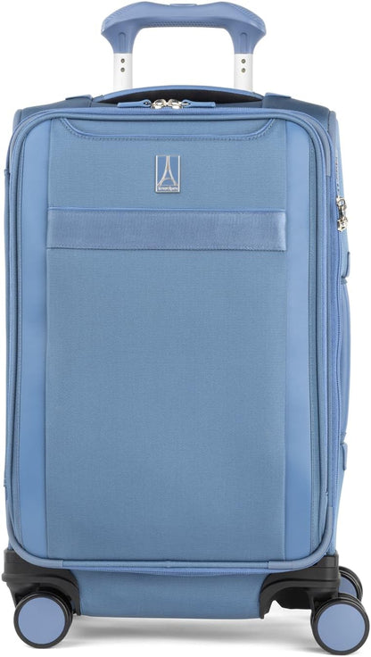 Travelpro VersaPack+ Lightweight Softside Expandable Carry on Luggage, 8 Spinner Suitcase, TSA Lock, Men and Women, Carry On 21-Inch, Elemental Blue