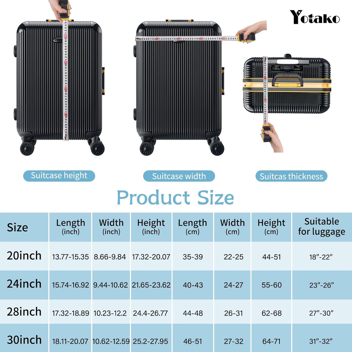 Yotako Luggage Cover,Thicker Luggage Protector Elastic Suitcase Cover Protector, Travel Anti Scratch Fits 18-32 Inch Suitcase Travel Accessories (24", Black)