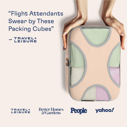 Shacke Premium 8 Packing Cubes Set - Lightweight Mesh Travel Luggage Organizers with Laundry Bag, 8-Piece Suitcase Storage System (Nude Biege)