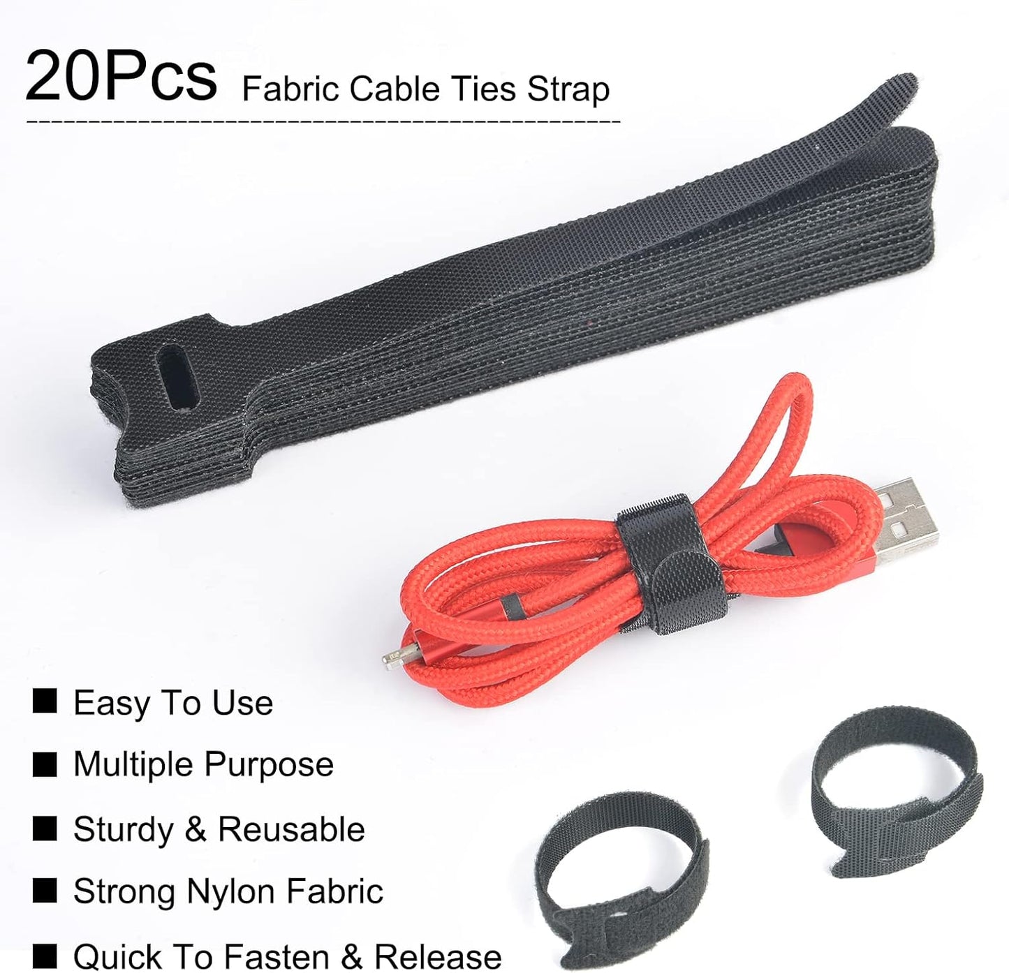 Acrylic Electronics Organizer-8 Sections Clear Cable Storage Bin Box,Cord Management Holder,Desk Storage Accessories with 20 PCS 6 Inch Reusable Fastening Fabric Cable Tie Straps Cord Wraps (No Lid)