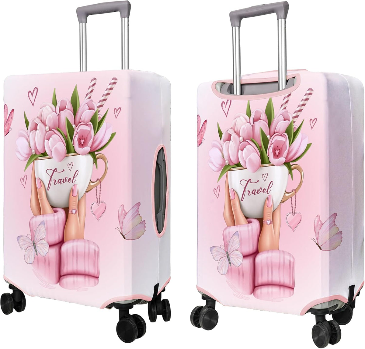 Travel Luggage Cover Suitcase Protector Fits 18-32 Inch Wheel Covers PatternedTravel Related Items Flower Luggage Protector Elastic L