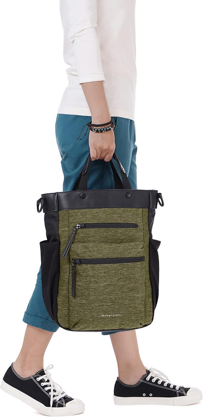 Sherpani Soleil, Anti Theft Convertible Backpack, 3 in 1 Tote Bag, Crossbody Bag, Cross Body Purse, 18L Travel Backpack, Travel Gifts for Women, RFID Protection, Fits 13” Laptop (Loden Lite)
