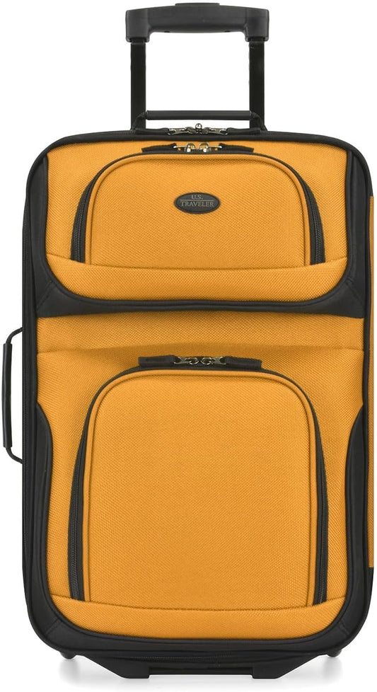U.S. Traveler Lightweight Rolling 20" Carry On Luggage Softside Suitcase, Orange, 2 Wheel Single