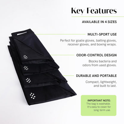 Salt Glove Bag Smell-Proof Durable Odor Containing Bag for Gloves - Extra Large - Water-Resistant and Easy to Clean Smell Proof Bag - Black