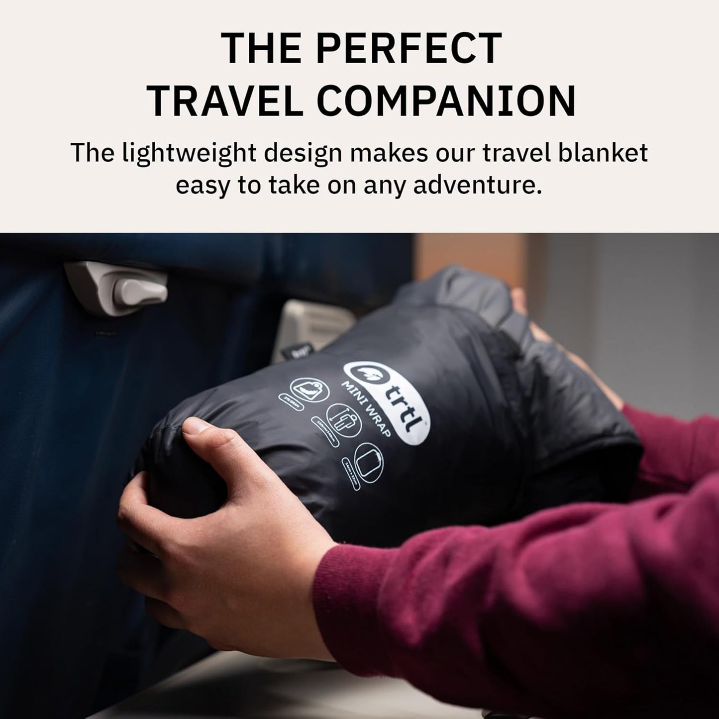 trtl Mini Wrap Compact Travel Blanket - Quilted Insulation - Convenient, Packable Blanket - Comes with Roll-Top Bag - Features a Secure Pocket