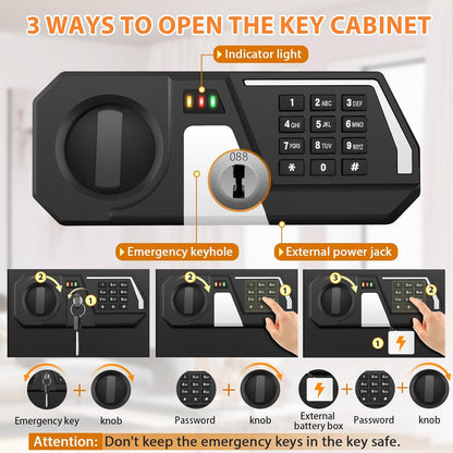 71 Keys Fireproof Key Lock Box, Anti-Theft Key Box Wall Mount with Adjustable Hook Plates, Key Tags and Side Opening, Key Safe Key Cabinet Key Organizer for Home Office Garage Rental Business