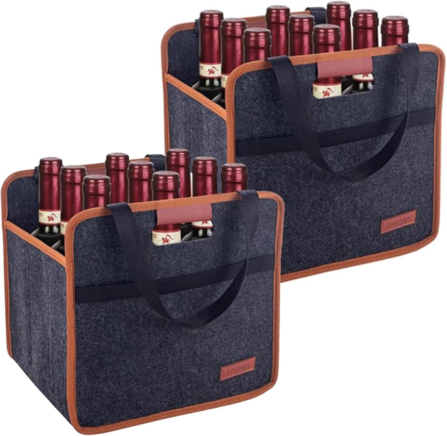 2 Pack 9 Bottle Wine Tote Bag, Insulated Thermal Padded Wine Carrier Tote, Reusable Wine Bags for Wine Bottles Travel, Camping and Picnic, Perfect Wine Lover Gift