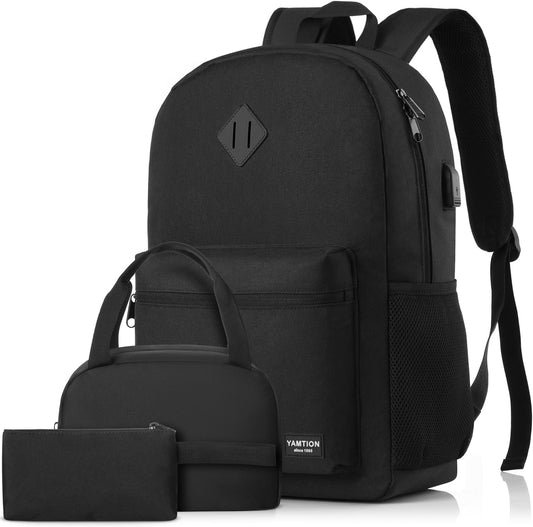 School Backpack 3PCS Sets for Teens Lightweight Bookbag with Lunch Bag Pencil Case for Middle School High School College