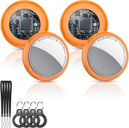 2025 New [Apple MFi Certified] (iOS Only) Air Tracker Tag-4 Pack, Bluetooth Tracker for Apple Find My, Replaceable Battery, Key Finder and Item Locator Smart Tag for Keys, Bags, Luggage, Pet, (Orange)