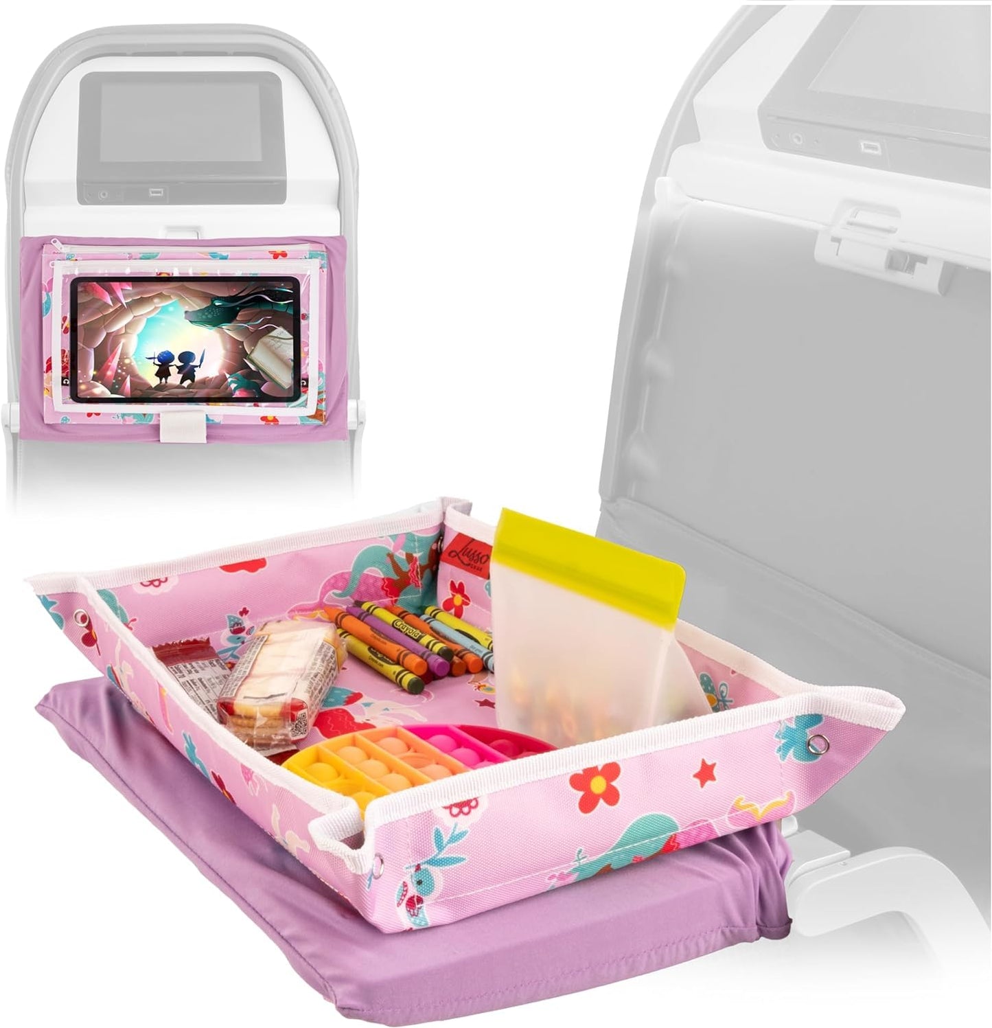 Lusso Gear Airplane Tray Table Cover for Kids - Mermaids Pattern - Toddler Airplane Travel Essentials & Snack & Tablet Organizer - Plane Activities for Toddlers 1-3
