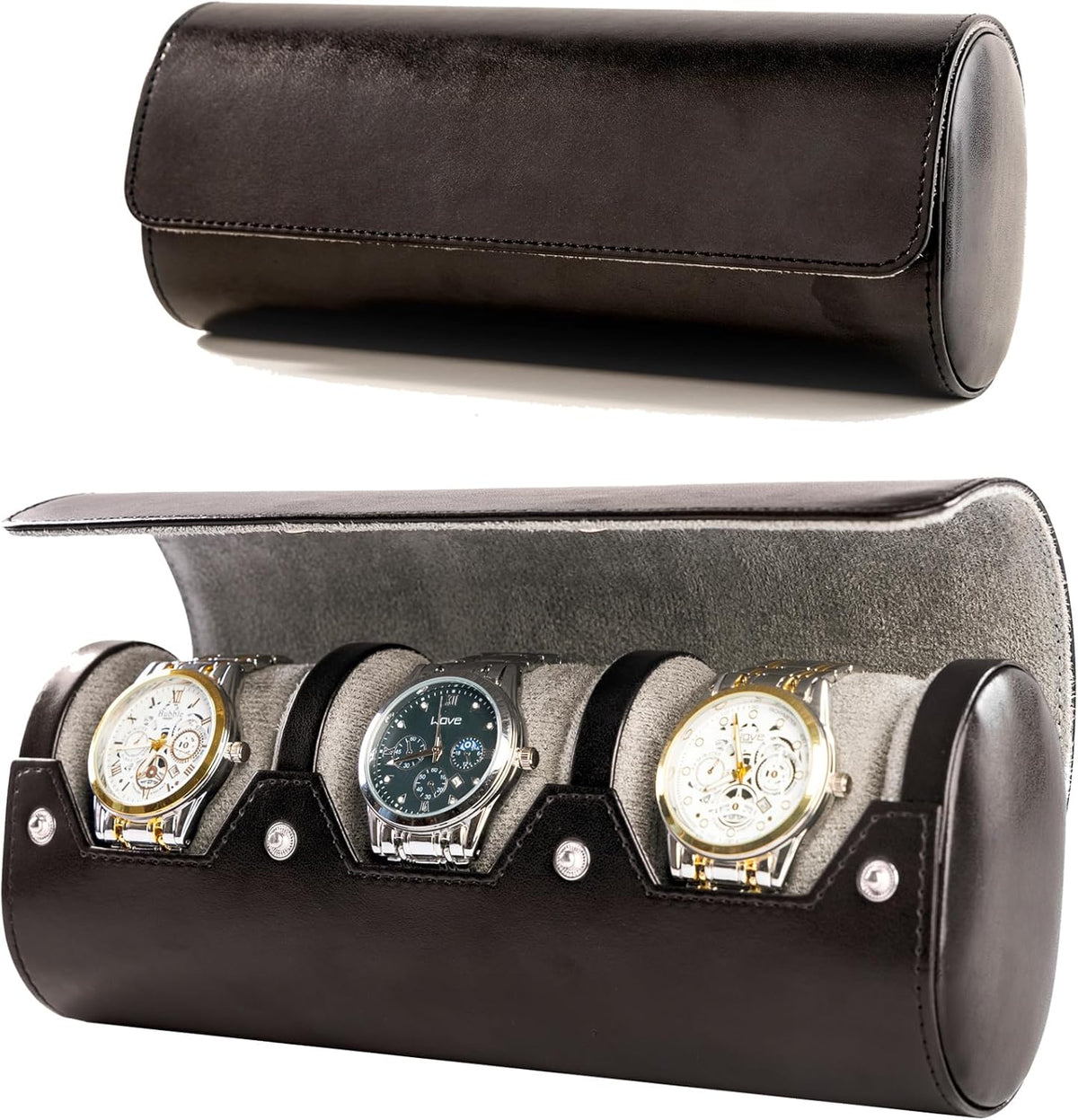 MR.OKAY 3 Watch Travel Case- Classic Leather Watch Case With Perfect Texture.Portable Watch Roll Or Organizer For Storage And Display. Luxury Gifts For Men, All Handmade by Artisans.