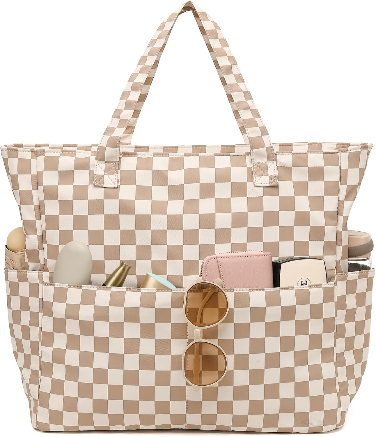 LEDAOU Large Beach Tote Bag Women Waterproof Sandproof Zipper Beach Tote Bag for Pool Gym Grocery Travel with Wet Pocket