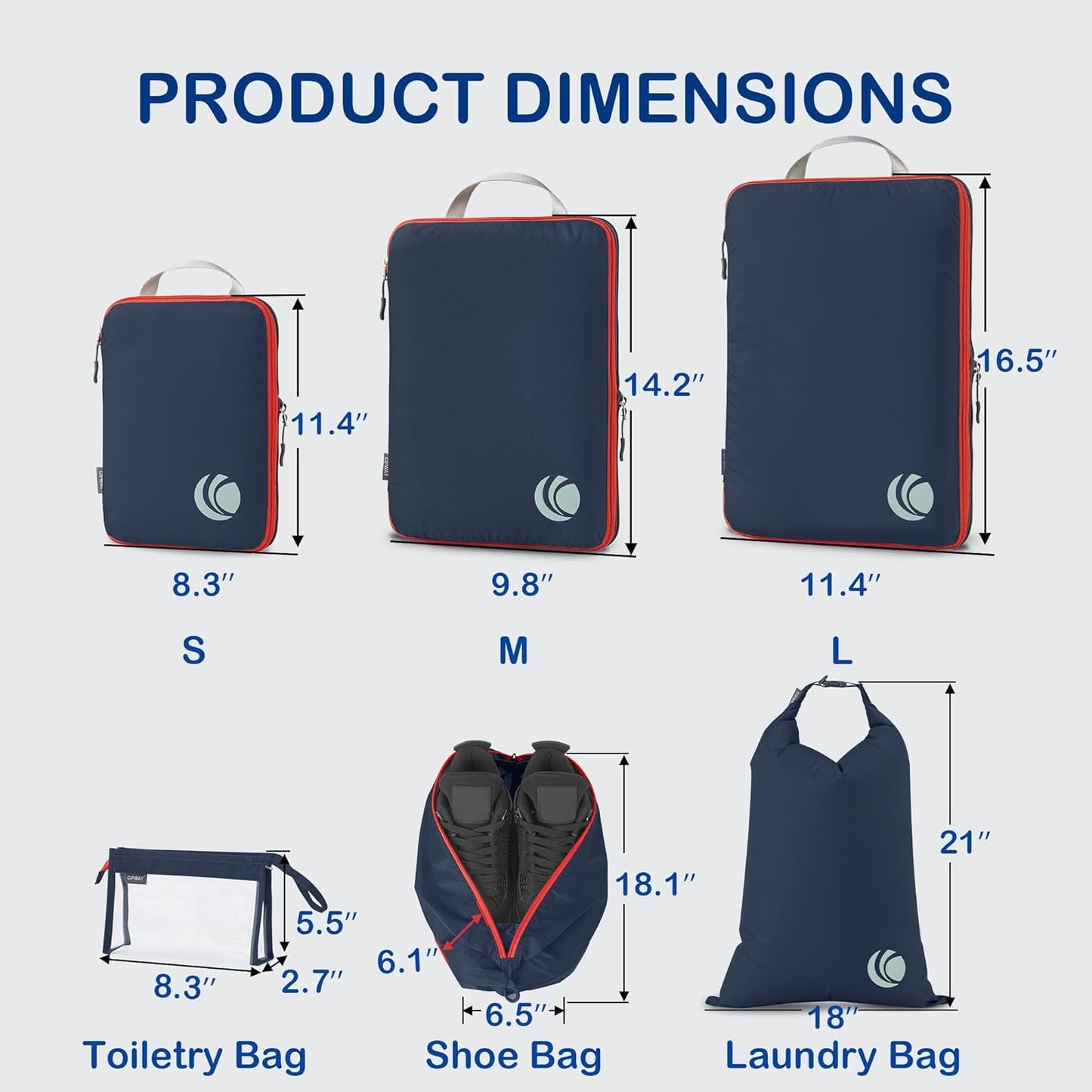 Cipway Compression Packing Cubes, Lightweight Travel Luggage Organizers with Shoe Bag, Toiletry Bag & Laundry Bag, Travel Essentials for Carry on Suitcase (8 Piece,Blue)