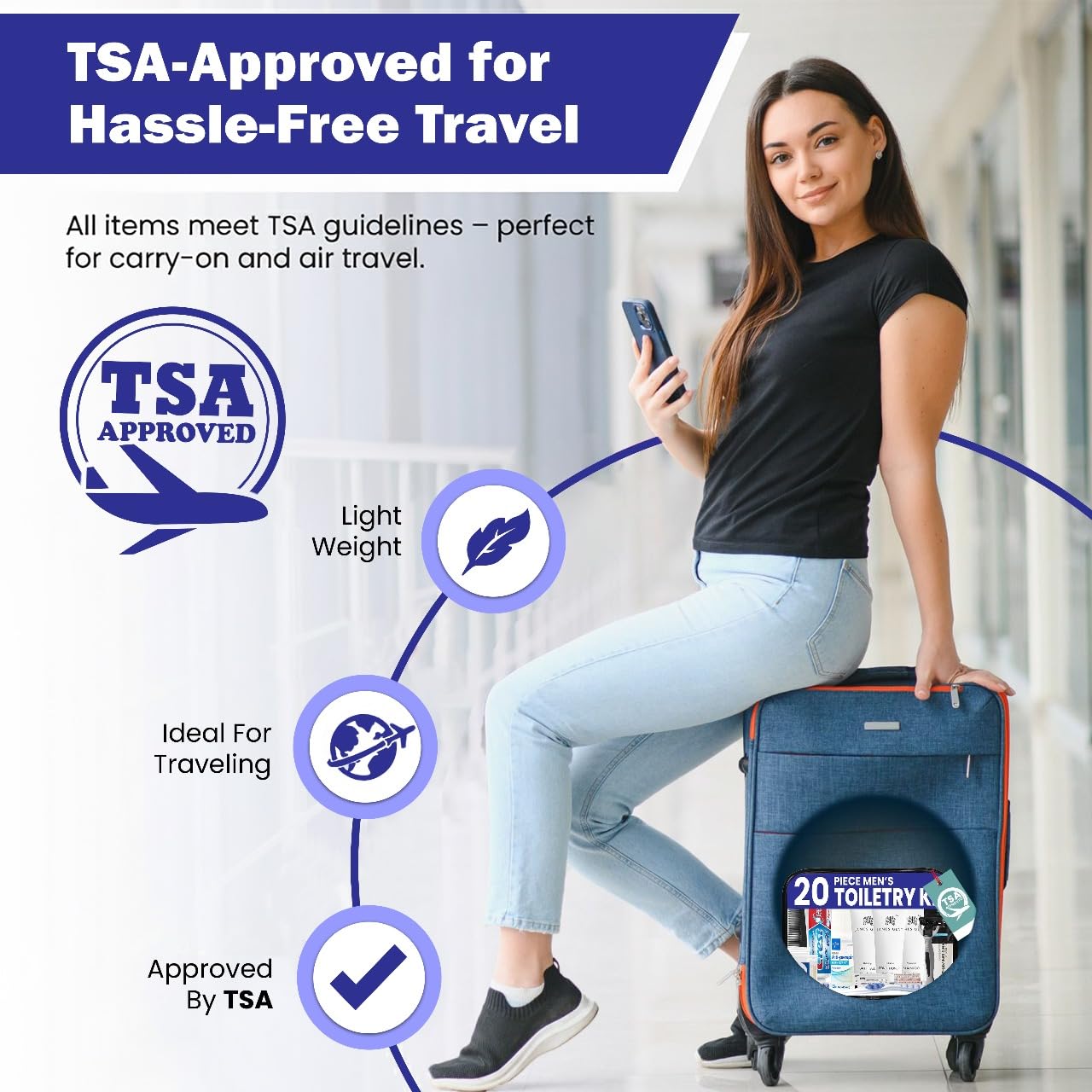 Trektote Travel Toiletry Kit for Men and Women – 20 Piece Set of Travel Size Toiletries, TSA Compliant, Includes Shampoo and Conditioner, Body Wash, Toiletry Bag & More (Pack of 3)