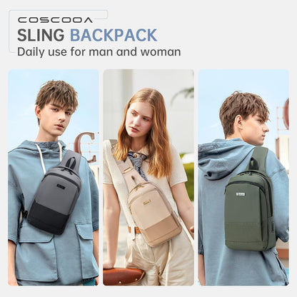 Sling Bag for Men, Anti-theft Crossbody Bag with USB Charging Port, PU Leather Shoulder Bag for Women Travel Outdoor Casual Sports Daypacks