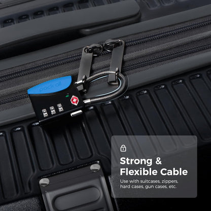 pack all TSA Approved Cable Luggage Locks, 3 Digit Combination Padlocks, Travel Lock for Suitcases & Bag, Alloy Body, Travel Accessories (1 Pack)（Navy）