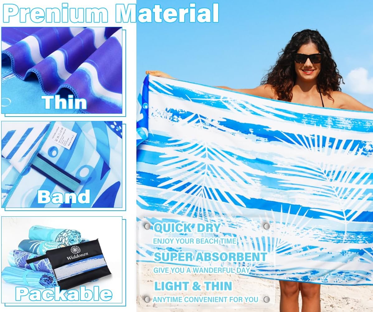 Lightweight Thin Microfiber Beach Towel Sand Free Quick Dry Absorbent Compact Soft Pool Swim Travel Towels Extra Large Oversized Beach Accessories Packable Essentials Stuff Gifts for Adult