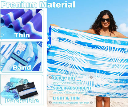 Lightweight Thin Microfiber Beach Towel Sand Free Quick Dry Absorbent Compact Soft Pool Swim Travel Towels Extra Large Oversized Beach Accessories Packable Essentials Stuff Gifts for Adult