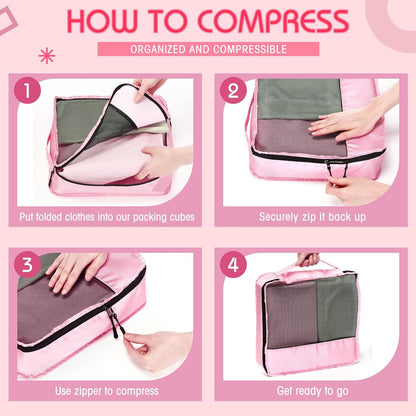 5 Pcs Packing Cubes for Suitcase Large Travel Cubes Carry on Luggage Organizer Bags for Clothes Accessories(Mixed,Pink)