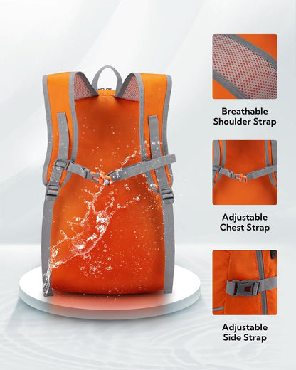 WATERFLY Hiking Foldable Daypack Backpack: 25L Ultra Lightweight Packable Waterproof Outdoor Travel Day Pack for Woman Man