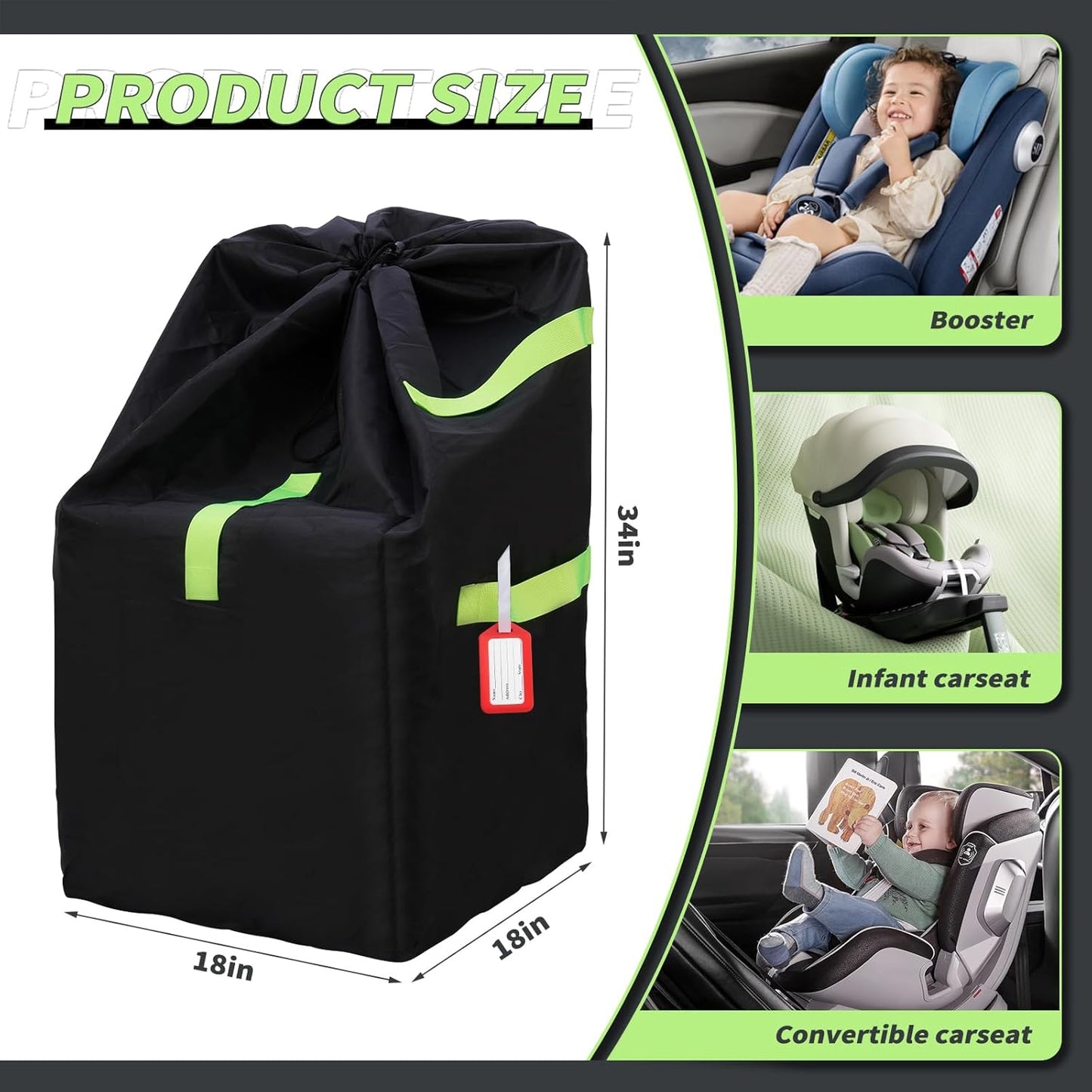 Waterproof Car Seat Travel Bag, Suitable for Airplane and Air Travel, Durable Cushioned Backpack Design, Suitable for Strollers, Height Increasing Seats, Convertible Seats, with 1 Luggage Tag