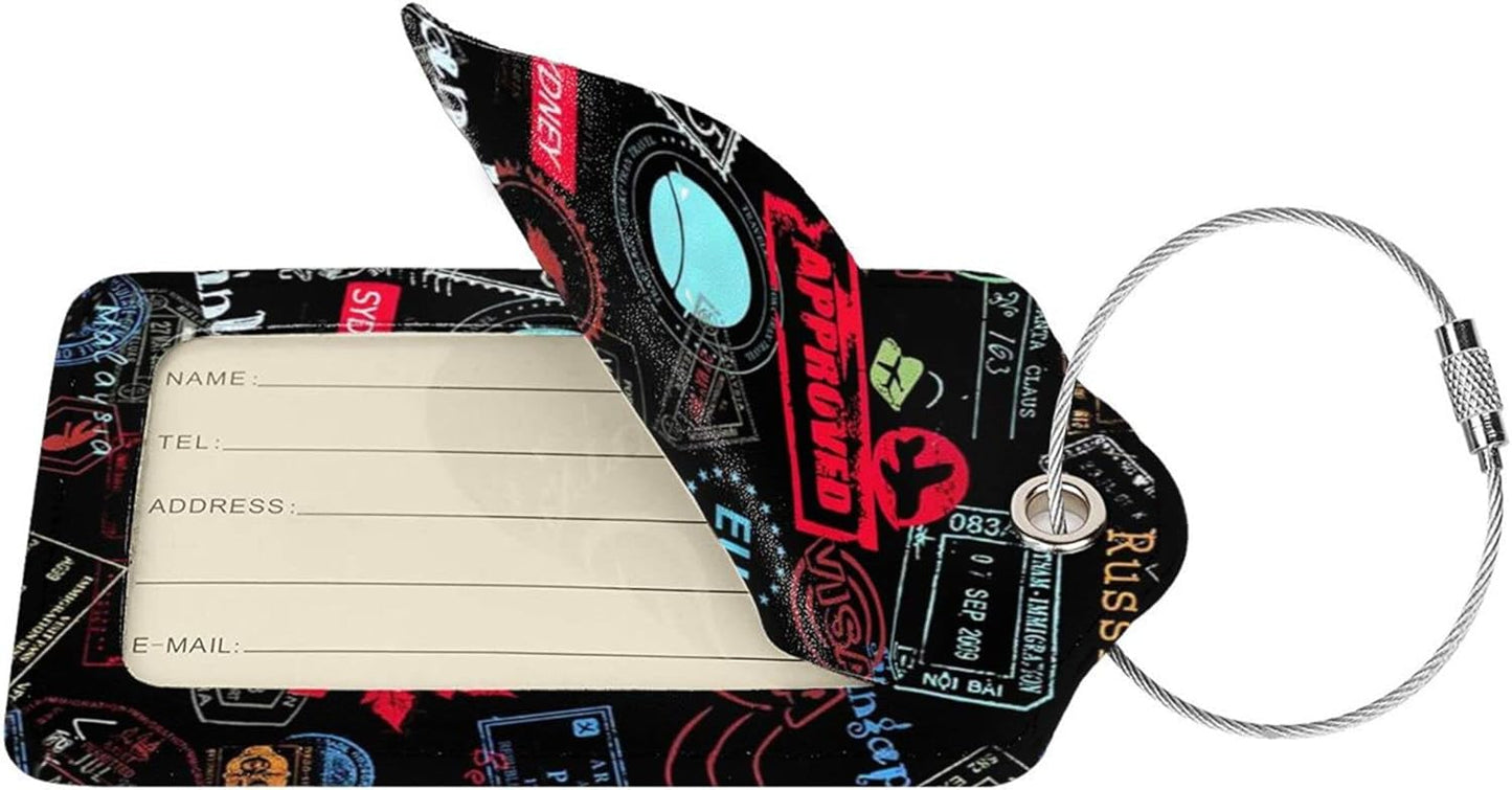 2 Pack Luggage Tags for Suitcases Women Men Kids, Go Travel-World Bag Tags for Leather Luggage with Waterproof Suitcase Tags Privacy Cover Name ID Label Steel Loop for Travel Bag Suitcase