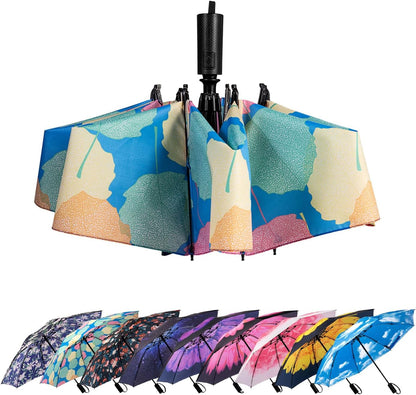 LANBRELLA Compact Reverse Folding Umbrella Auto Windproof Travel Umbrella