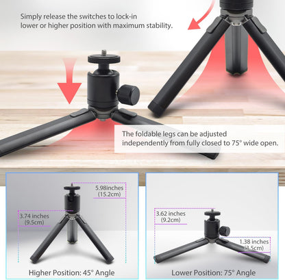 Kado Metal Portable Monitor Stand Tripod, 100x100mm 75x75mm Wall/Arm Mount Adapater Bracket Plate, 360° Ball Head and 1/4" Screw Compact for Phone, Tablet, Projector, Camera and Webcam