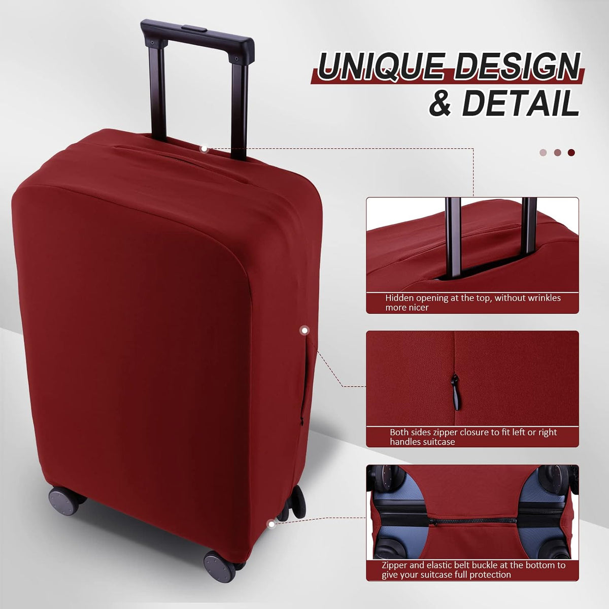 Travel Luggage Cover Suitcase Protector Scratch-Resistant Fit 19-31 Inch Suitcase, Not Included Suitcase (Claret, SX(22-23 inch))