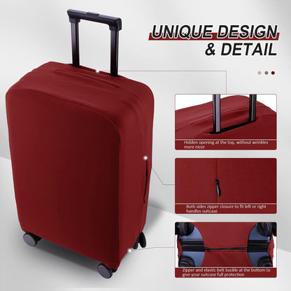 Travel Luggage Cover Suitcase Protector Scratch-Resistant Fit 19-31 Inch Suitcase, Not Included Suitcase (Claret, L(26-27 inch))