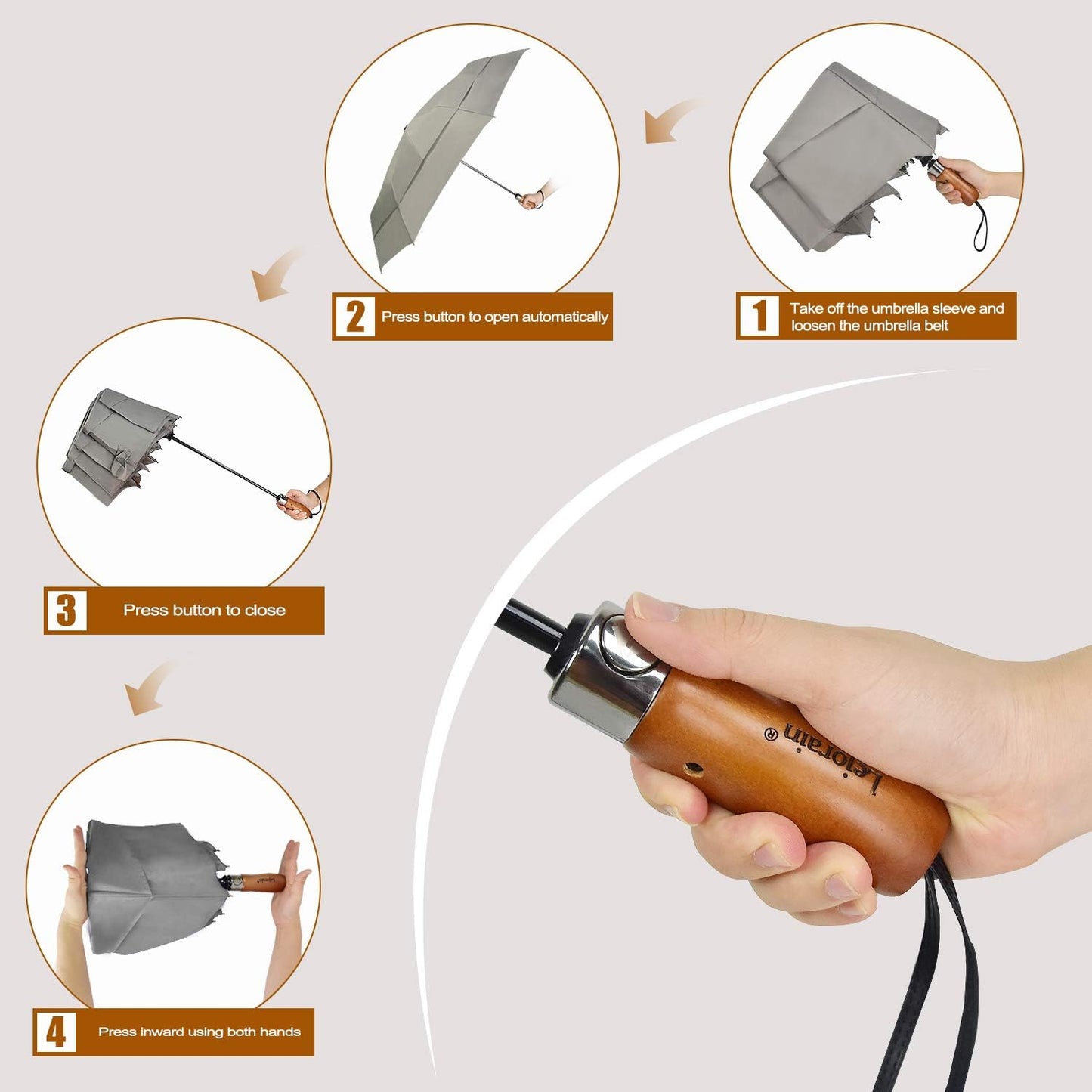 Lejorain Large Folding Golf Umbrella - Compact Mens Umbrellas Travel Rain and Windproof 54inch Collapsible Automatic Open Close Umbrella 210T Teflon Vented Double Canopy