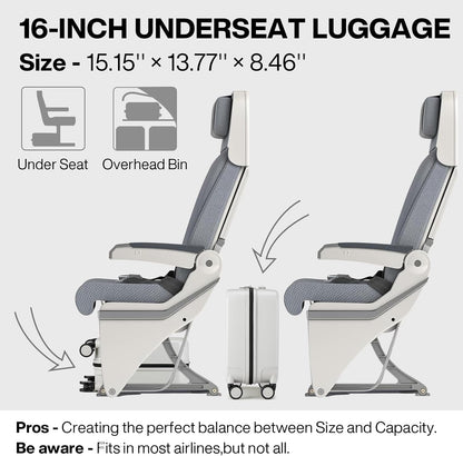 mixi Underseat Carry on Luggage 16 Inch Hardshell PC Suitcase with Spinner Wheels TSA Lock for Travel, Smoke White