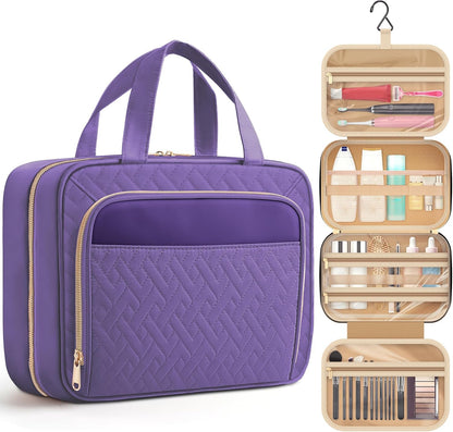 HOTOR Travel Toiletry Bag for Women & Men, Waterproof Makeup Bag with Hanging Hook and Multiple Pockets, Cosmetic Bags for Women, Travel Essentials, 11.2'' x 3.2'' x 8.9'', Dark Purple