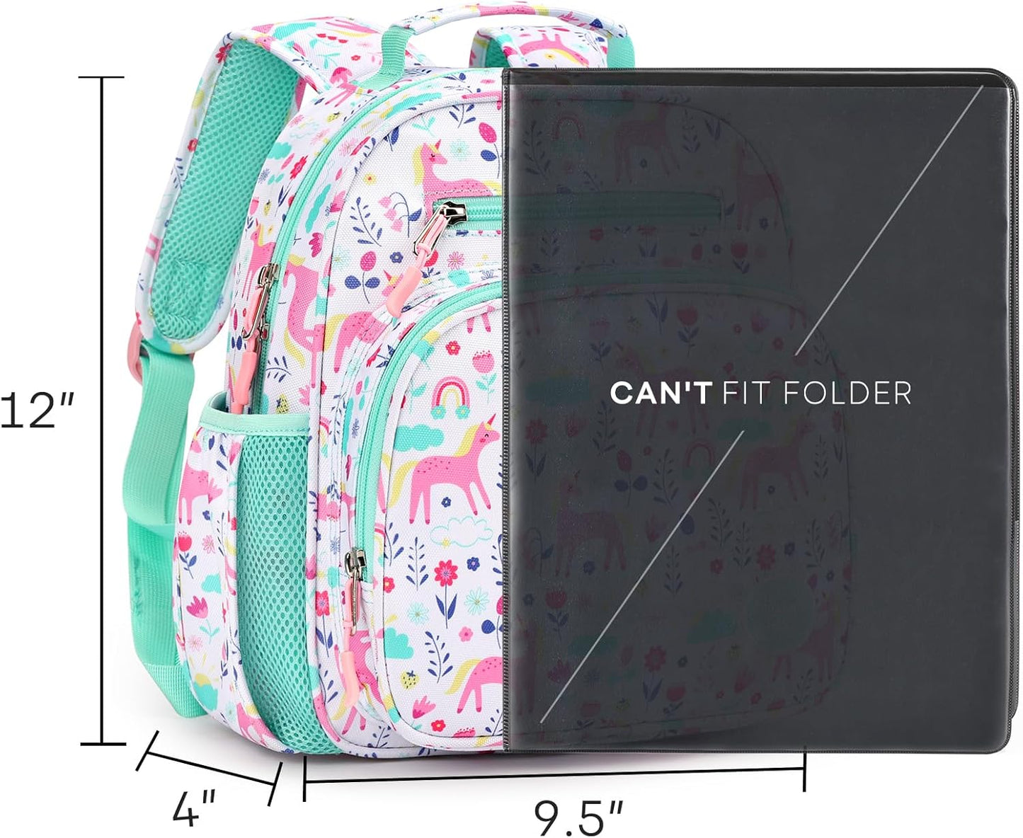 mibasies Toddler Backpack for Girls 2-4: Cute Kids Backpacks for Girls - Preschool Kindergarten Backpack - Unicorn Garden Turquoise