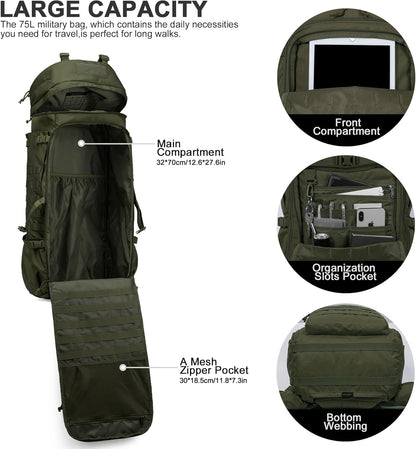 Mardingtop 75L Molle Hiking Internal Frame Backpacks with Rain Cover for Camping,Backpacking,Travelling