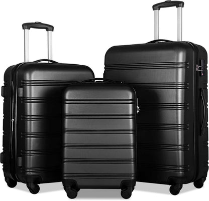 Merax Luggage Sets of 3 Piece Carry on Suitcase Airline Approved,Hard Case Expandable Spinner Wheels (Black)